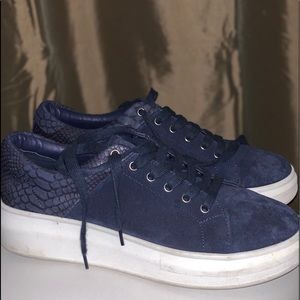 Navy Blue Suede Platform Sneakers